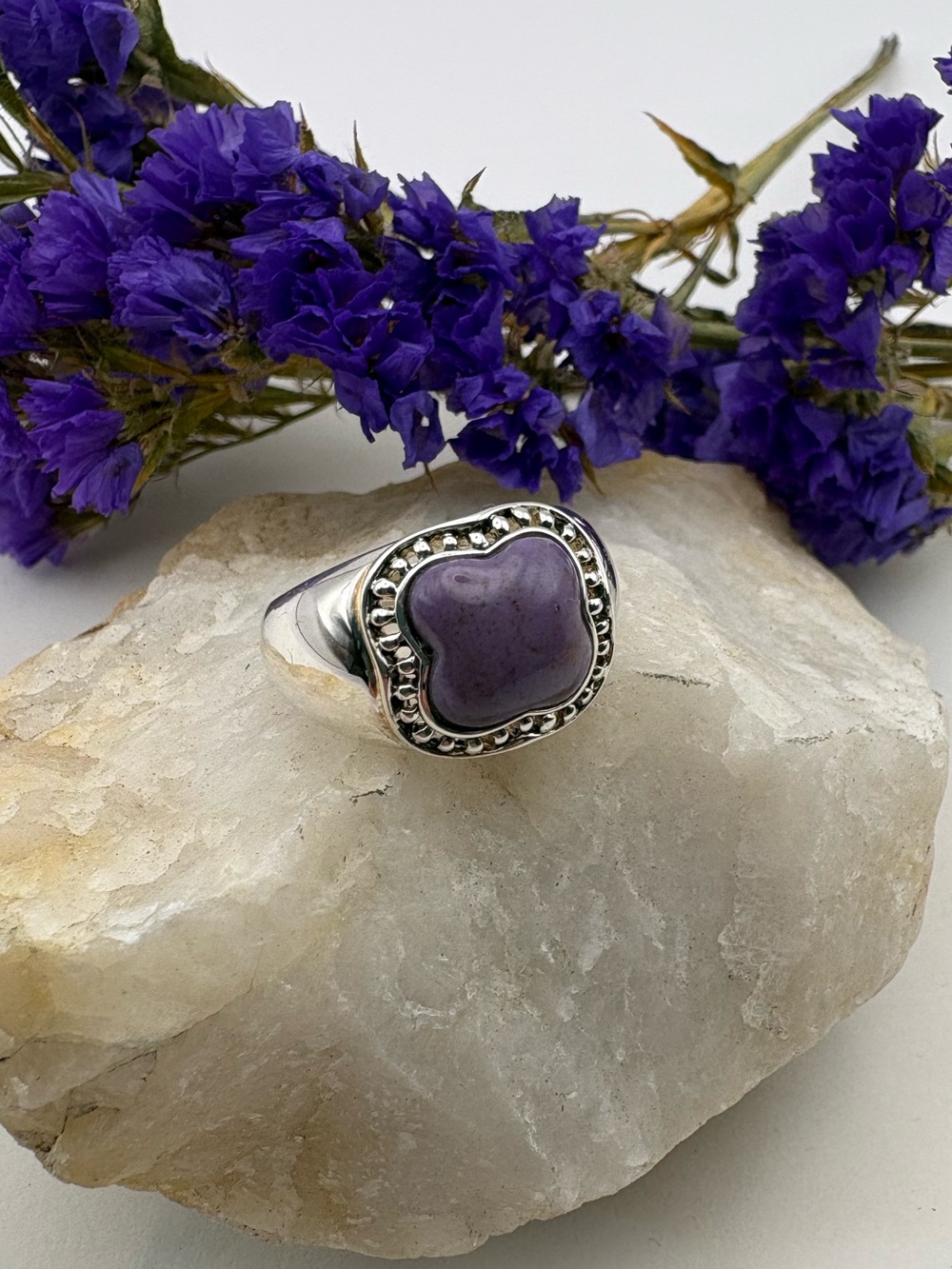 Sterling Silver Purple Stone Cushion Ring